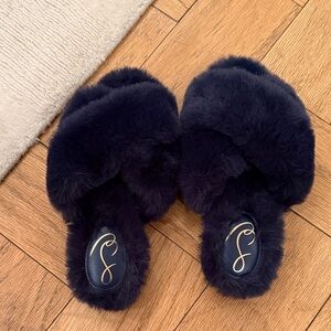 Sam Edelman Navy Fluffy Slippers